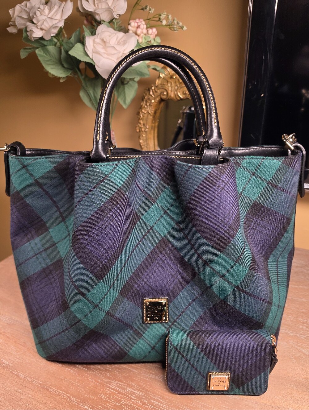 Dooney & Bourke Tartan Large Barlow Navy Plaid Tote w/ Wallet & Dusty(MSRP $645) - Picture 14 of 14